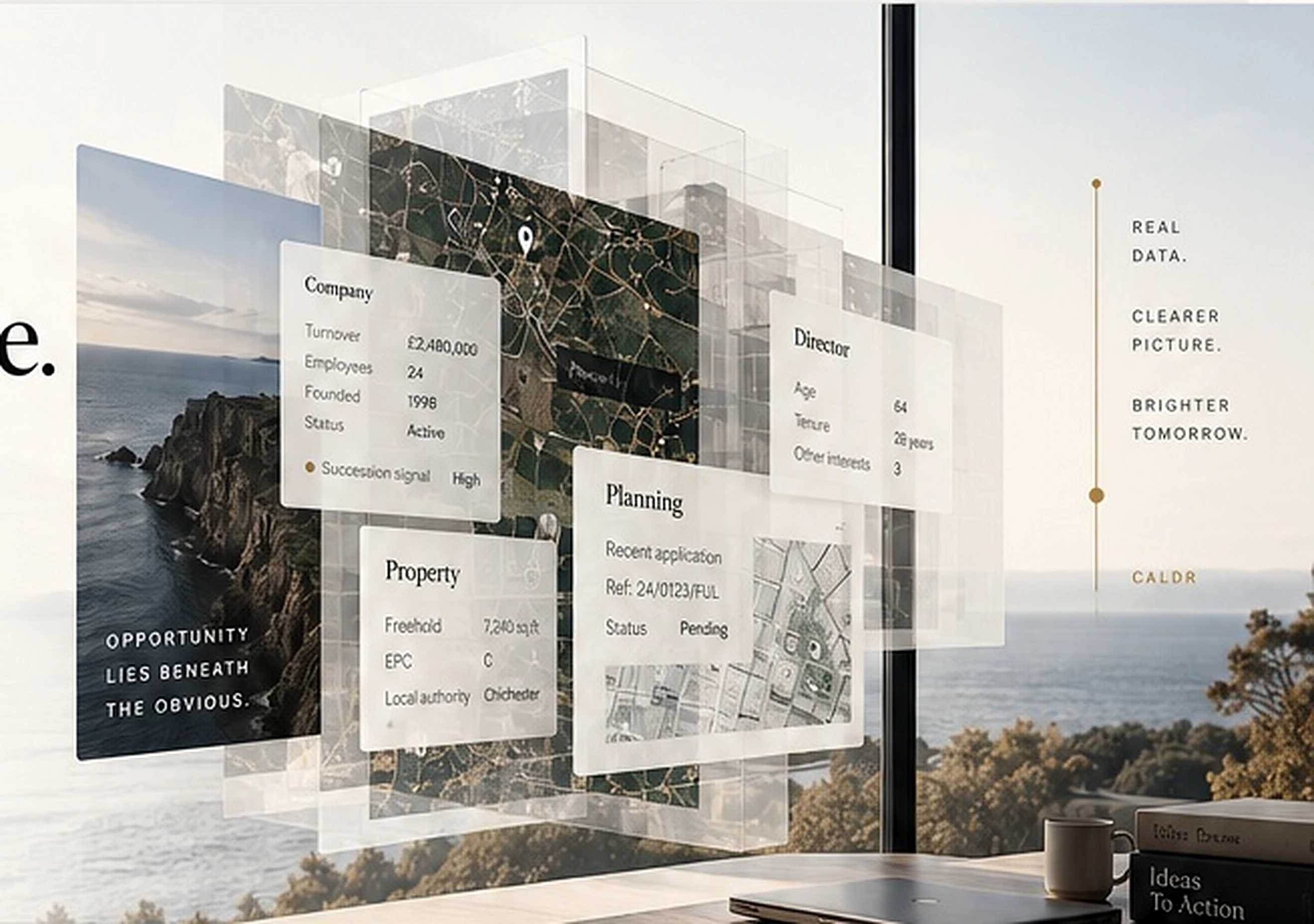 Caldr intelligence layers over a coastal landscape
